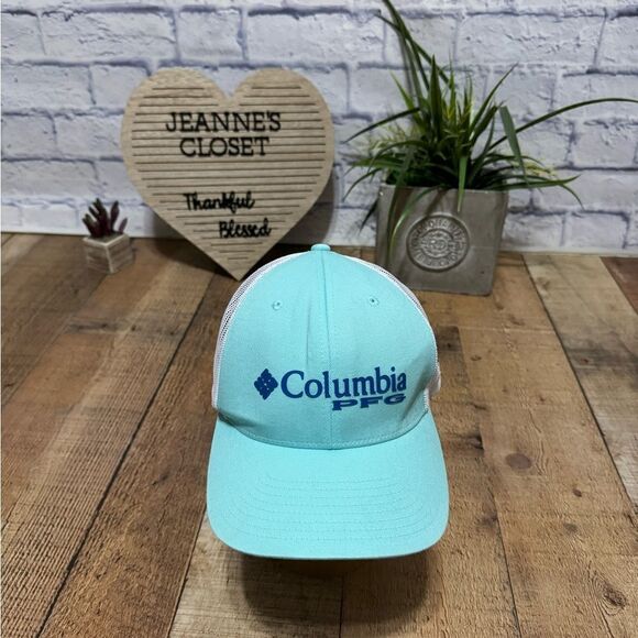 Columbia Teal PFG Logo Mesh SnapBack Hat Cap Teal White Fishing - Picture 1 of 6